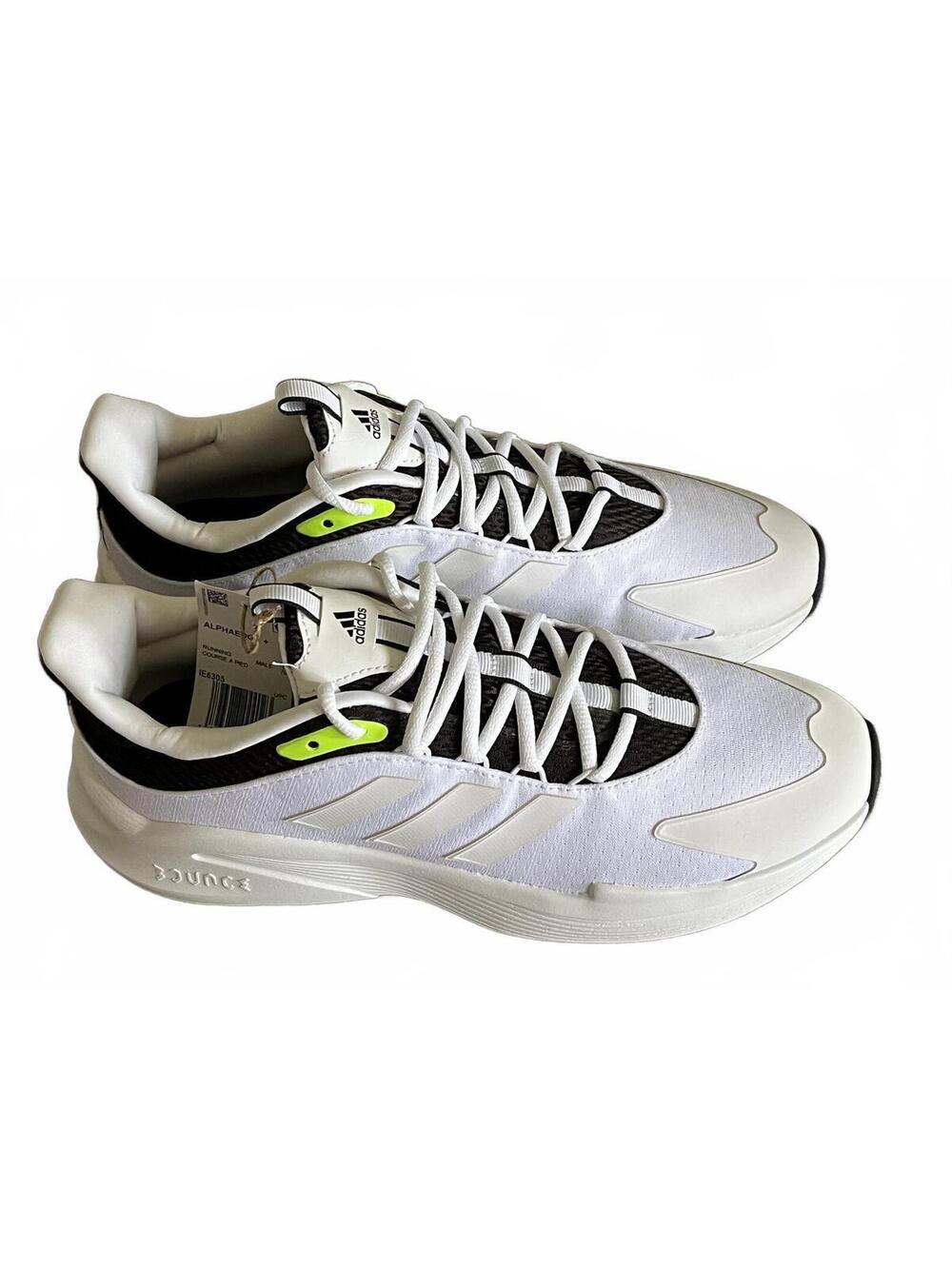 Adidas Bounce Running Shoes White Black Neon Green Size 10